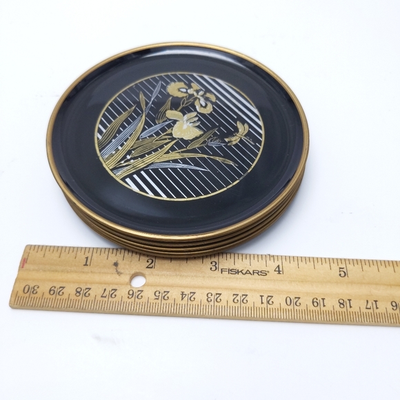 Vintage 1985 Iris at Dusk 6pc Japanese Laquerwear Coasters in Box Set - Picture 7 of 10